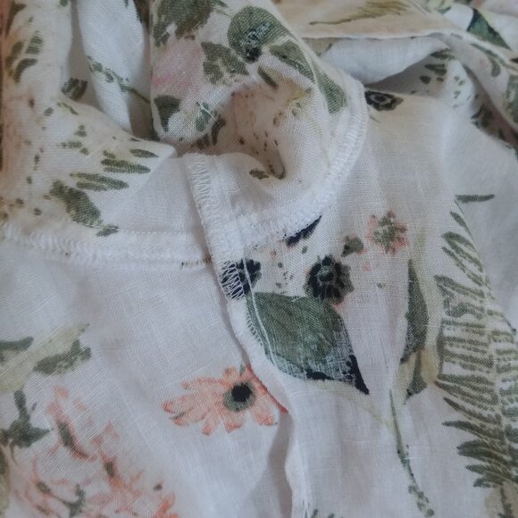 Lord + Taylor 100% linen off white cream button down shirt blouse floral Small - Picture 10 of 16